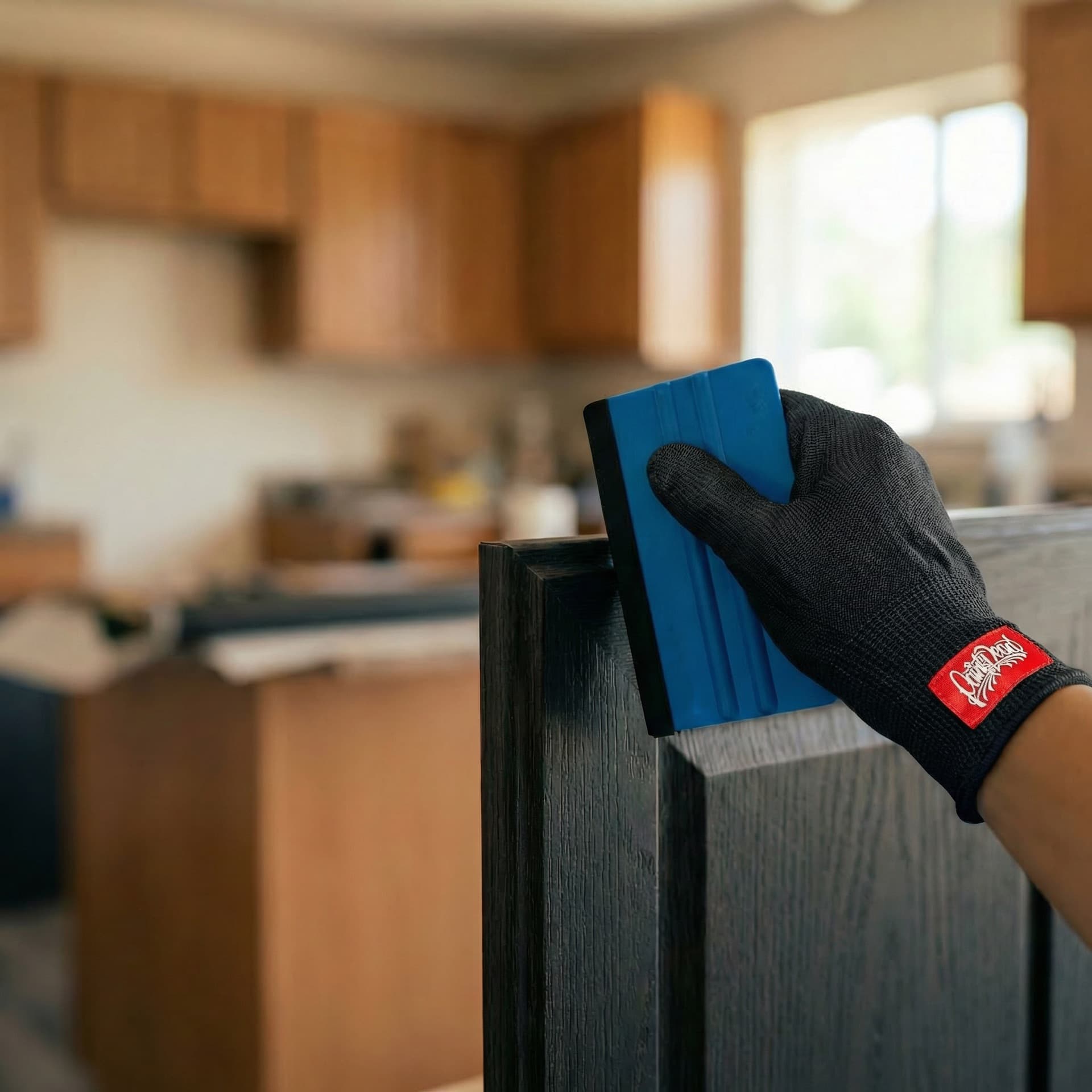Close up of high-quality architectural film being applied to a surface