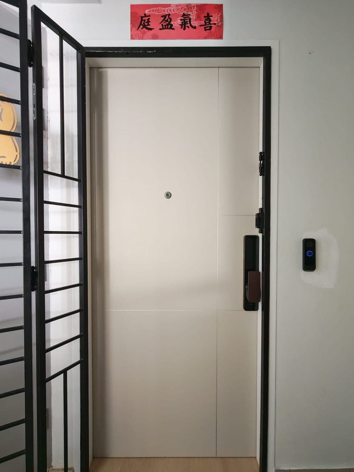 The main door wrapped in a cream film