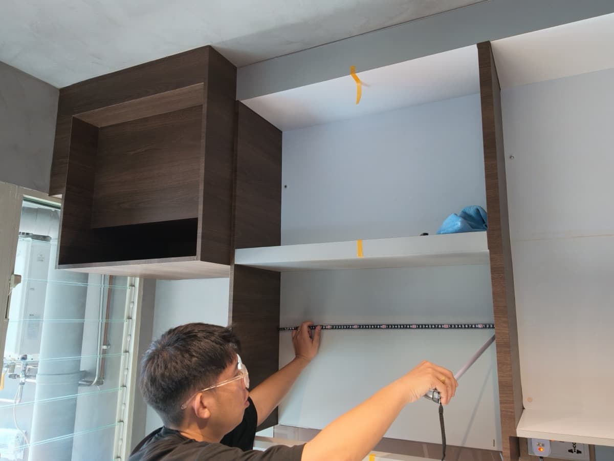 Kitchen cabinets before wrapping — original finish